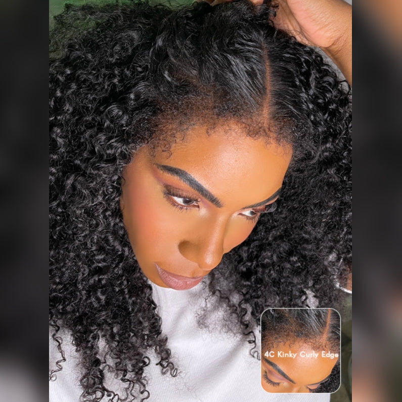 【Upgraded】PreCut 4-Line Invisible Strap 360 HD Lace Wig - Jerry Curlly with 4C Kinky Edge