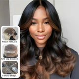 【Upgraded】PreCut 4-Line Invisible Strap 360 HD Lace Highlight Color Wig - Body Wave Wavy