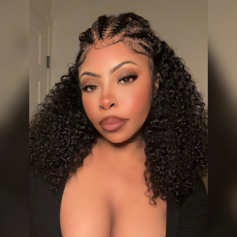 13x6 HD Lace Frontal Braided Human Hair Wig - Curly/ Water Wave