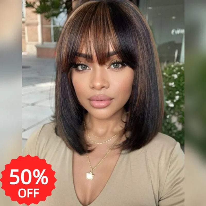 [50% OFF]HALF PRICE /// 4x4 / 5x5 Transparent Lace Highlight Color BOB with Bang Wig - Straight