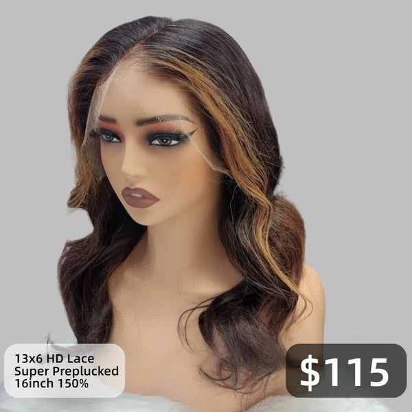 【Solo-Piece】13x6 HD Lace Upgraded Preplucked Hairline 16inch 150%Wig - Body Wave Wavy