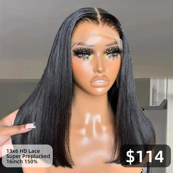 【Solo-Piece】13x6 HD Lace Upgraded Preplucked 16inch 150%Wig - Straight BOB