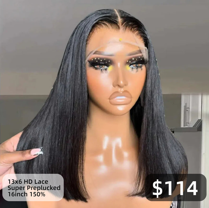 【Solo-Piece】13x6 HD Lace Upgraded Preplucked 16inch 150%Wig - Straight BOB
