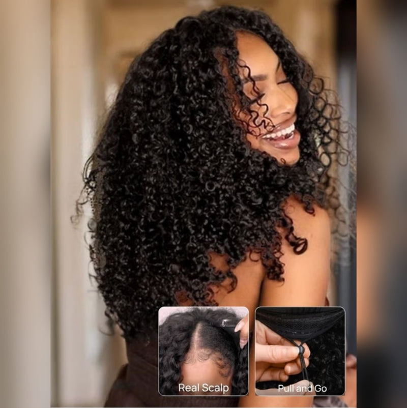 Upgraded EasiContour V-Part Glueless Wig With New Drawcord - Jerry Curly