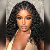 9x6 Transparent Lace Braided Human Hair Wig - Curly/ Water Wave