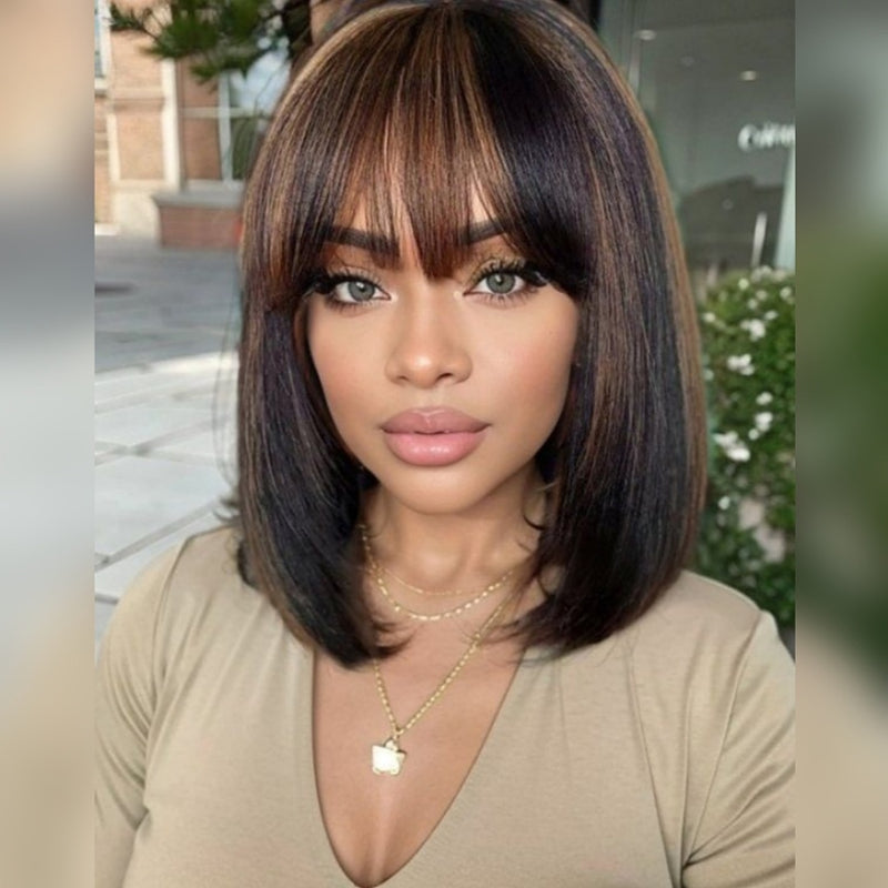 [50% OFF]HALF PRICE /// 4x4 / 5x5 Transparent Lace Highlight Color BOB with Bang Wig - Straight