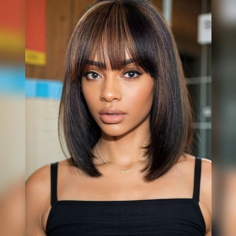[50% OFF]HALF PRICE /// 4x4 / 5x5 Transparent Lace Highlight Color BOB with Bang Wig - Straight