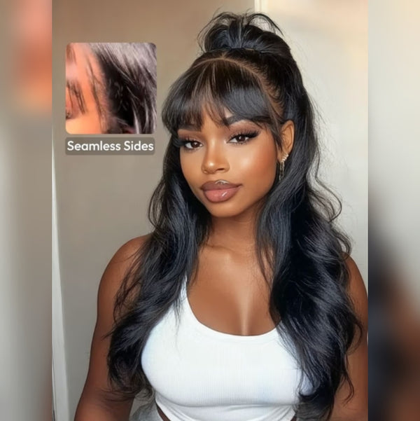 9x6/7x5 Closure Pre-Cut HD Lace Lace Upgraded Hairline Glueless Wig - Body Wave Wavy with Bang