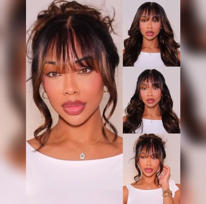 【Upgraded】PreCut 4-Line Invisible Strap 360 HD Lace Highlight Color Wig - Body Wave Wavy