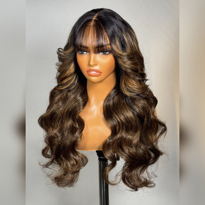 【Upgraded】PreCut 4-Line Invisible Strap 360 HD Lace Highlight Color Wig - Body Wave Wavy