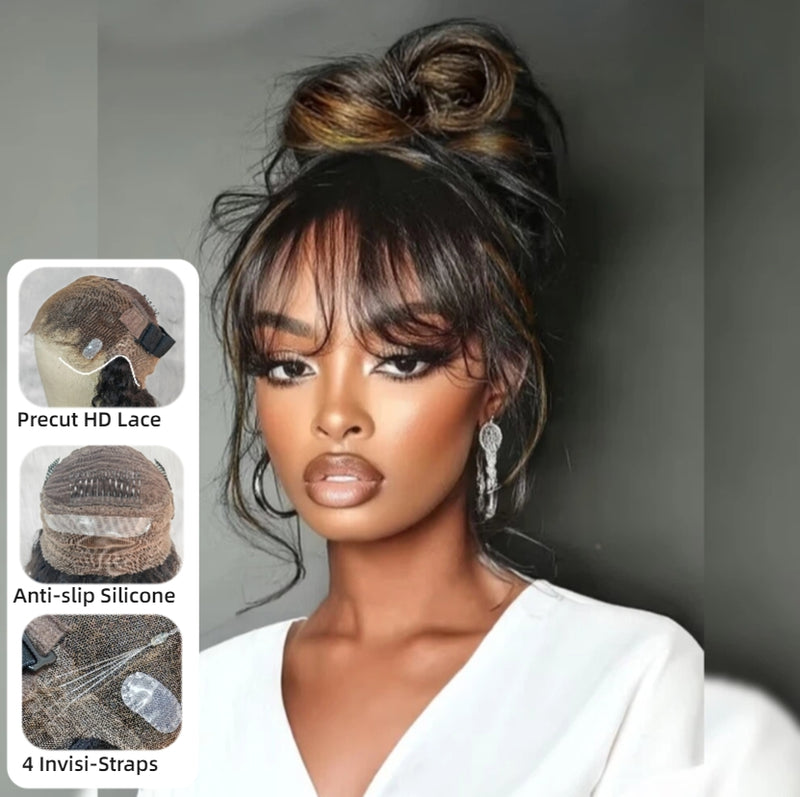 【Upgraded】PreCut 4-Line Invisible Strap 360 HD Lace Highlight Color Wig - Body Wave Wavy
