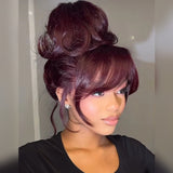 5x5/13x6 Transparent Lace Front Preplucked Burgundy Color Face-Framing Curtain Bangs Wig - Body Wave Wavy