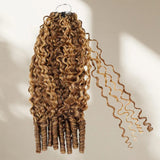 【Seamless Crochet Braids】Soft Feather Crochet Hair Extention Honey Highlight Color Reddish 100% Human Hair  - Burmese Curly with Sperial Curl Ends