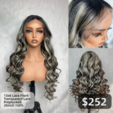 【Solo-Piece】13x6 Transparent Lace Preplucked 26inch 150%Highlight Color Wig - Body Wave Wavy