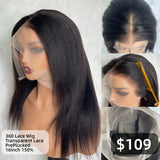 【Solo-Piece】360 Transparent Lace Preplucked 16inch 150% Wig - Yaki Straight