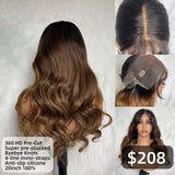 【Solo-Piece】Byebye Knots 360 HD Lace Pre-Cut 4-line Invisi-Strap 20inch 180% Color Wig - Body Wave Wavy with Bang