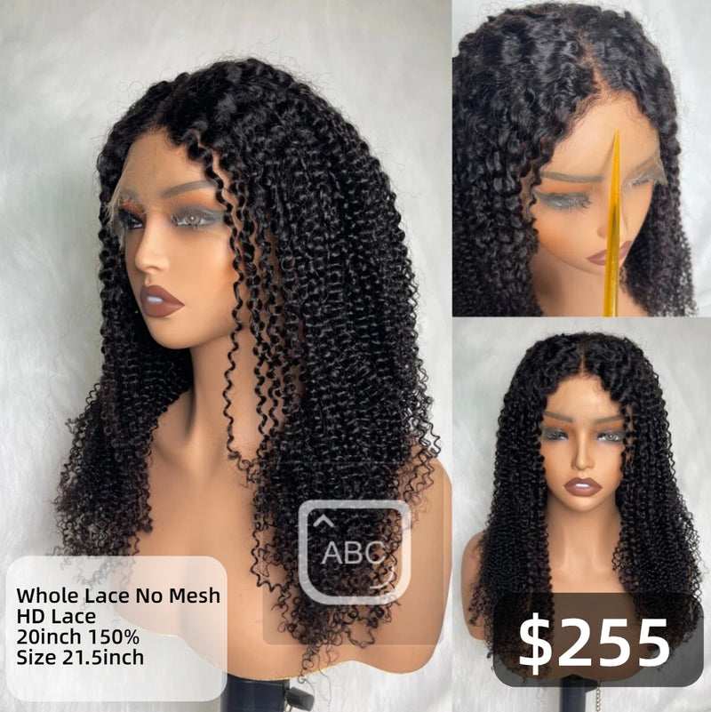 【Solo-Piece】Whole Lace No Mesh HD Lace 20inch 150% Wig - Kinky Curly
