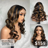 【Solo-Piece】4x4 Transparent Lace Preplucked 20inch 250% Highlight Color Wig - Body Wave Wavy