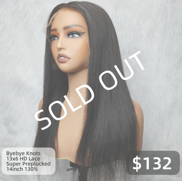 【Solo-Piece】"BYEBYE KNOTS" 13x6 Full Frontal HD Lace Upgraded Preplucked 14inch 130%Wig - Light Yaki Straight