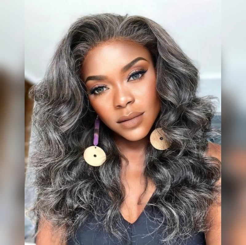 5x5/13x4 Transparent Lace Front Pre-plucked Salt and Pepper Gray Color Wig - Body Wave Wavy