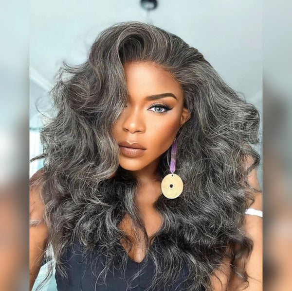 5x5/13x4 Transparent Lace Front Pre-plucked Salt and Pepper Gray Color Wig - Body Wave Wavy