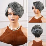 13x4 Transparent Lace Front Pre-plucked Salt and Pepper Gray Color Wig - Styled Piexie