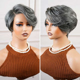 13x4 Transparent Lace Front Pre-plucked Salt and Pepper Gray Color Wig - Styled Piexie