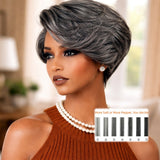 13x4 Transparent Lace Front Pre-plucked Salt and Pepper Gray Color Wig - Styled Piexie