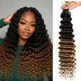 【Seamless Crochet Braids】Soft Feather Crochet Hair Extention Ombre Color 100% Human Hair  - Deep Wave