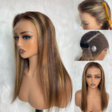 【Solo-Piece】360 HD Lace Preplucked 14inch 150% Super Preplucked Highlight Color Invisible Strap Wig - Straight