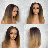 HD Lace 13x6 Fitted Cap Ear Tap Ombre Color BOB Wig - Kinky Straight