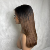 "3D DOME CAP" 9x6 HD Lace Upgraded Hairline C-shape Ear Glueless Ombre Brown Color Wig with Drawstring - Straight Bob