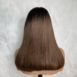"3D DOME CAP" 9x6 HD Lace Upgraded Hairline C-shape Ear Glueless Ombre Brown Color Wig with Drawstring - Straight Bob