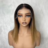 "3D DOME CAP" 9x6 HD Lace Upgraded Hairline C-shape Ear Ombre Color Wig with Drawstring - Straight Bob