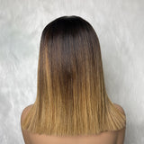 "3D DOME CAP" 9x6 HD Lace Upgraded Hairline C-shape Ear Ombre Color Wig with Drawstring - Straight Bob