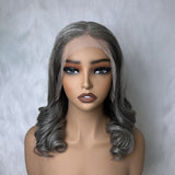 5x5/13x4 Transparent Lace Front Pre-plucked Salt and Pepper Gray Color Wig -  Wavy Ending