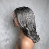 5x5/13x4 Transparent Lace Front Pre-plucked Salt and Pepper Gray Color Wig -  Wavy Ending