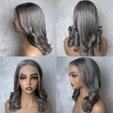 5x5/13x4 Transparent Lace Front Pre-plucked Salt and Pepper Gray Color Wig -  Wavy Ending