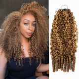【Seamless Crochet Braids】Soft Feather Crochet Hair Extention Honey Highlight Color Reddish 100% Human Hair  - Burmese Curly with Sperial Curl Ends