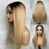 HD Lace 13x6 Fitted Cap Ear Tap Ombre Color Wig - Straight