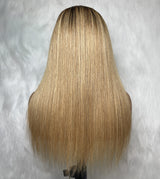HD Lace 13x6 Fitted Cap Ear Tap Ombre Color Wig - Straight