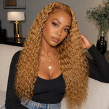 [50% OFF] 13x6 Full Frontal Transparent Lace Honey Blonde Color  Wig - Water Wavy