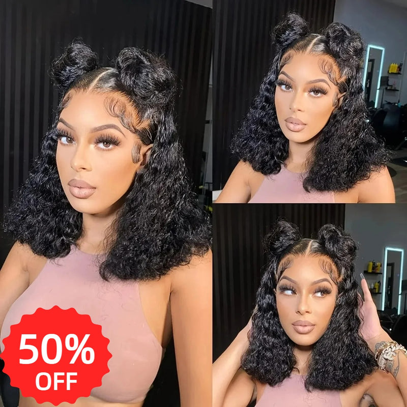 [50% OFF]HALF PRICE /// Full Lace/13x4 Transparent Lace Human Hair Wig - Water Wave  Bob