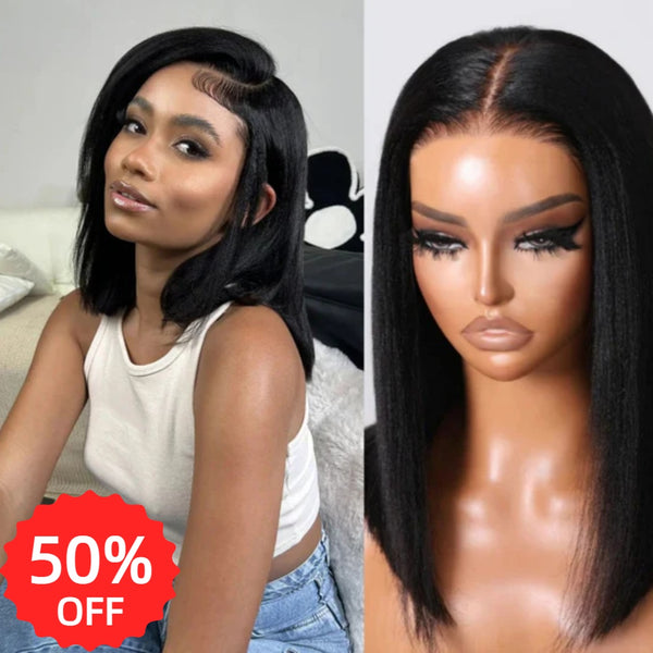 [50% OFF]HALF PRICE /// Full Lace/13x4 Transparent Lace Human Hair wig - Yaki Straight Bob