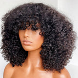 Full Machine Made Human Hair Wig - Curly with Bang