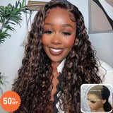 [50% OFF]"3D DOME CAP" 9x6 HD Lace Upgraded Hairline C-shape Ear Highlight Color Wig with Drawstring - Water Wave