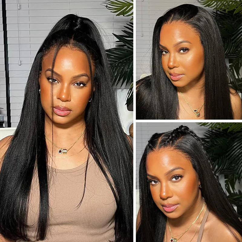 9x6 HD Swiss Lace Upgraded Hairline C-shape Ear Glueless Wig with Drawstring - Light Yaki Straight