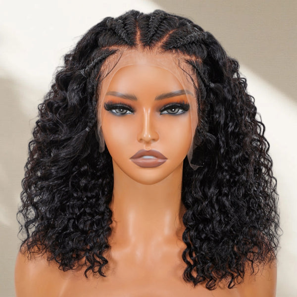 13x6 HD Lace Frontal Braided Human Hair Wig - Curly/ Water Wave