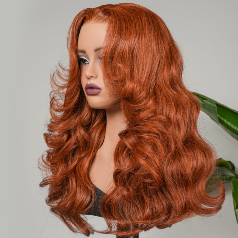 【Flash Sale】4x4/13x4 Transparent Lace Front 250% Density Burnt Orange Color Wig - Body Wave Wavy
