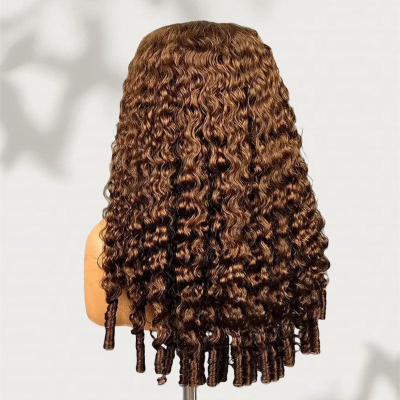 HD Lace 13x6 Fitted Cap Ear Tap Mocha Mousse Color Wig - Burmese Curly with Spirall Curl Ends